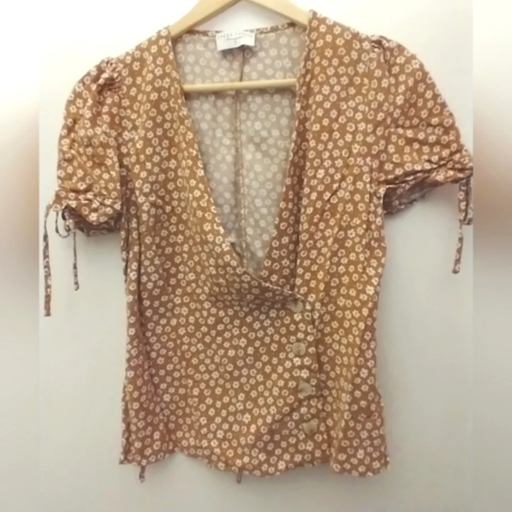 Anthropologie Rust Brown Daisy Print Wrap Blouse